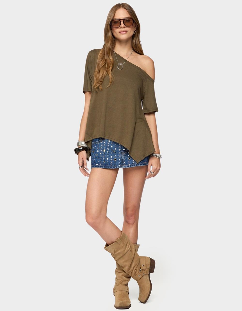 EDIKTED Studded Grommet Denim Mini Skort image number 4
