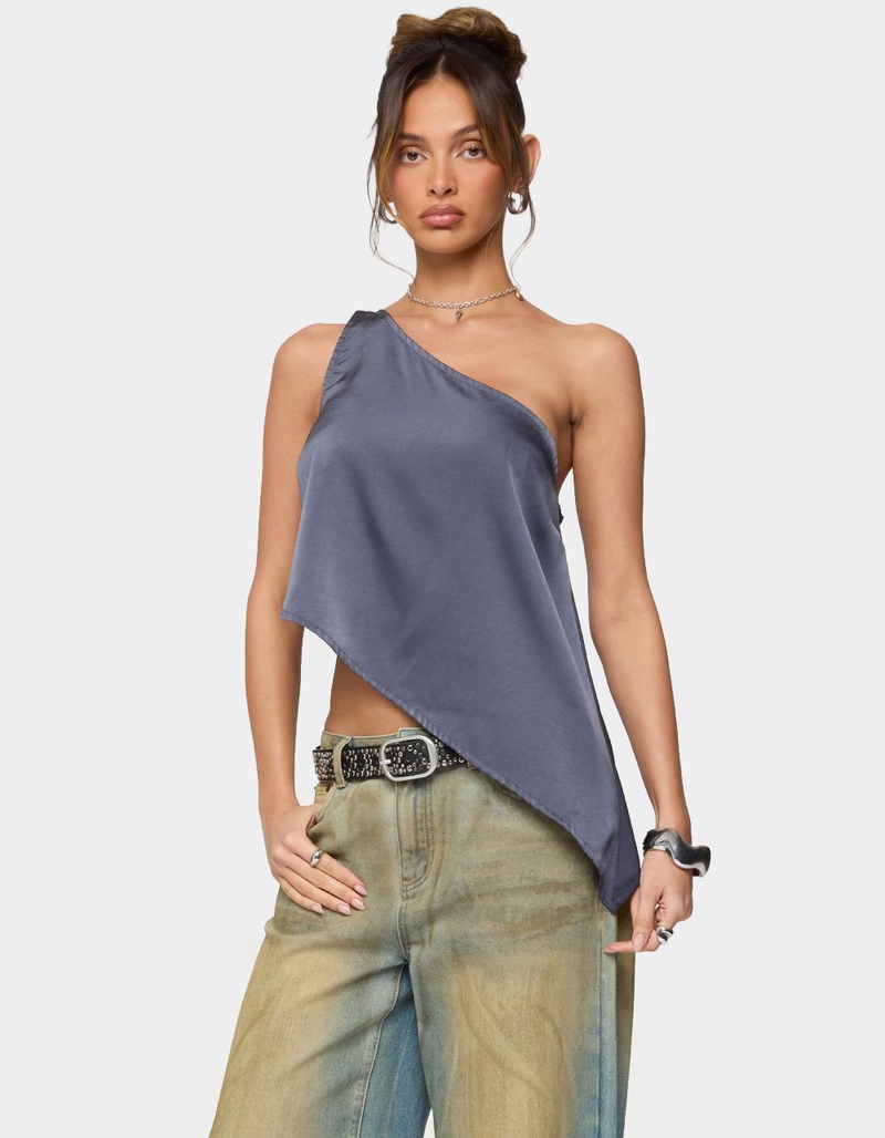 EDIKTED Asymmetric Satin Effect One Shoulder Top image number 1