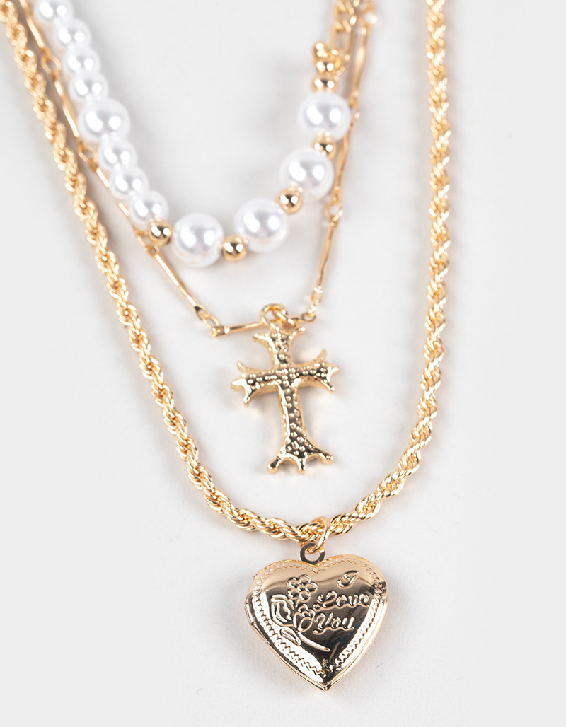FULL TILT Layered Cross/Pearl Heart Necklace image number 1