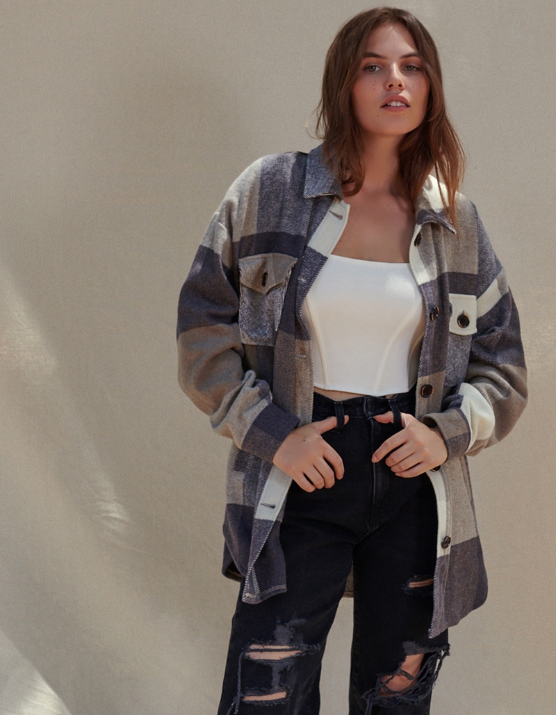 WEST OF MELROSE Womens Plaid Fringe Jacket image number 1