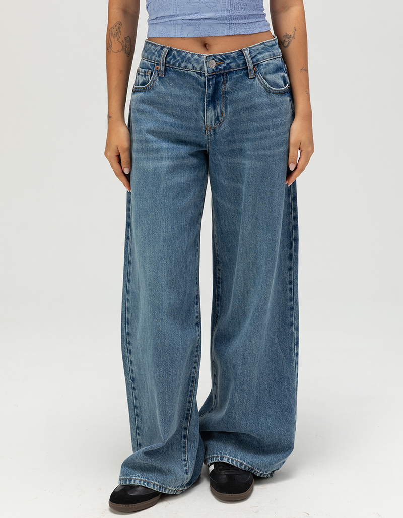 RSQ Womens Mid Rise Wide Leg Jeans - MED BLAST | Tillys