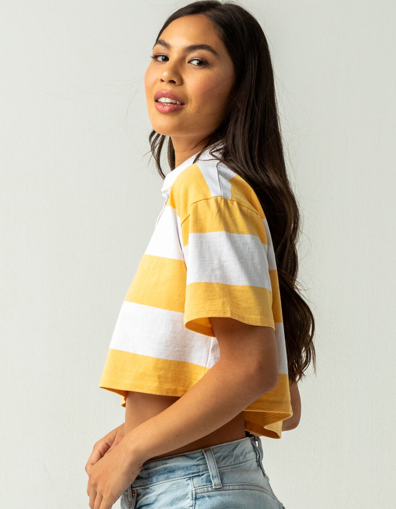 FULL TILT Rugby Stripe Womens Mustard Polo Shirt image number 1