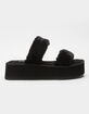 SODA Dual Strap Faux Fur Womens Black Flatform Sandals image number 2