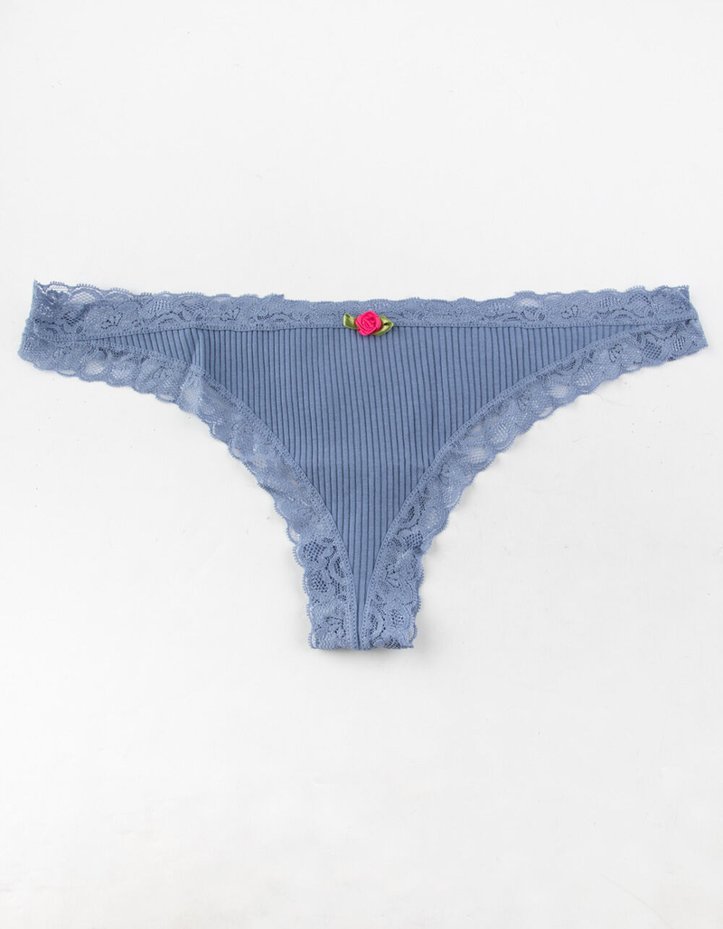 FULL TILT Rib Lace Periwinkle Womens Thong image number 0