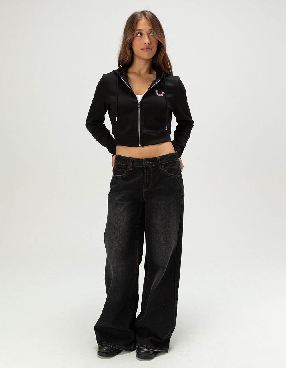 TRUE RELIGION Crystal Horseshoe Womens Zip-Up Hoodie - BLACK | Tillys