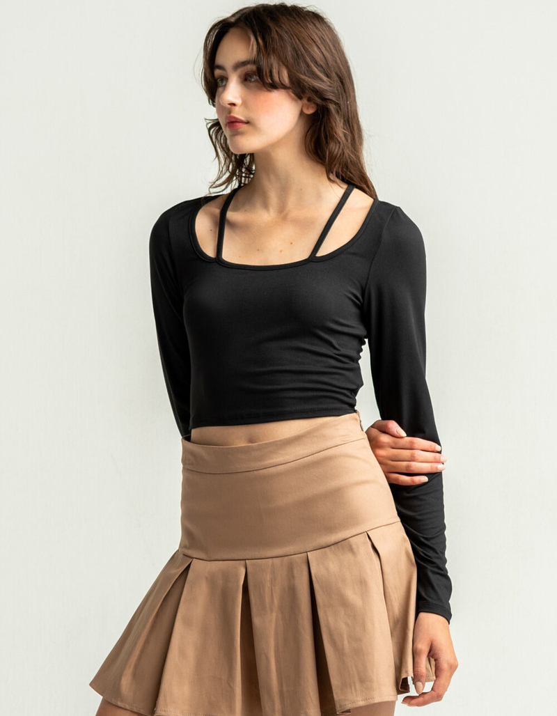 LE LIS Cropped Strappy Womens Black Top image number 1