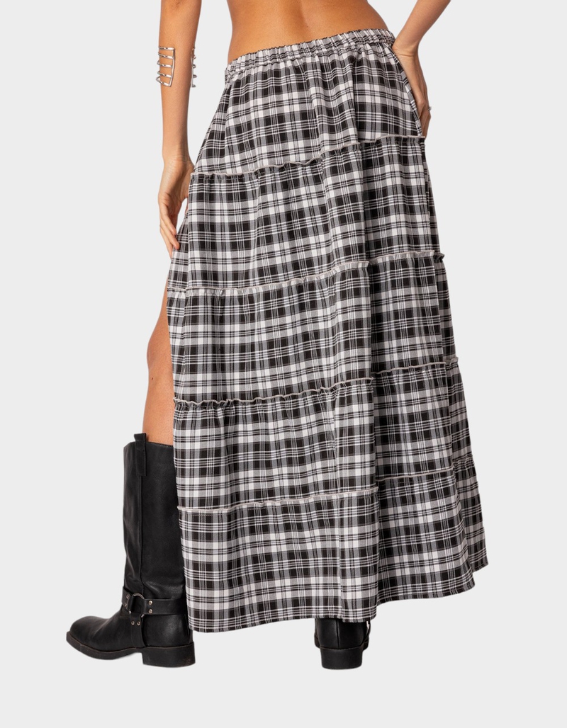 Jacket slit bag hip skirt plaid suit