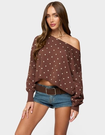 EDIKTED Oversized Off Shoulder Polka Dot Sweater Primary Image