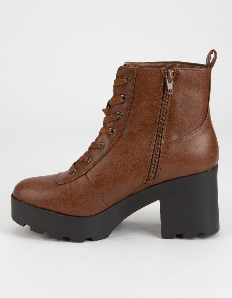 BAMBOO Chunky Lug Sole Lace Up Chestnut Womens Boots image number 2