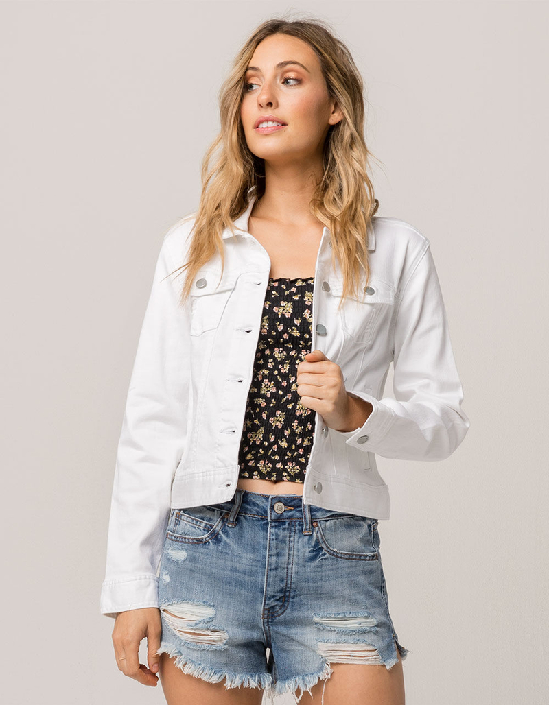 IVY & MAIN Ripped White Womens Denim Jacket image number 0