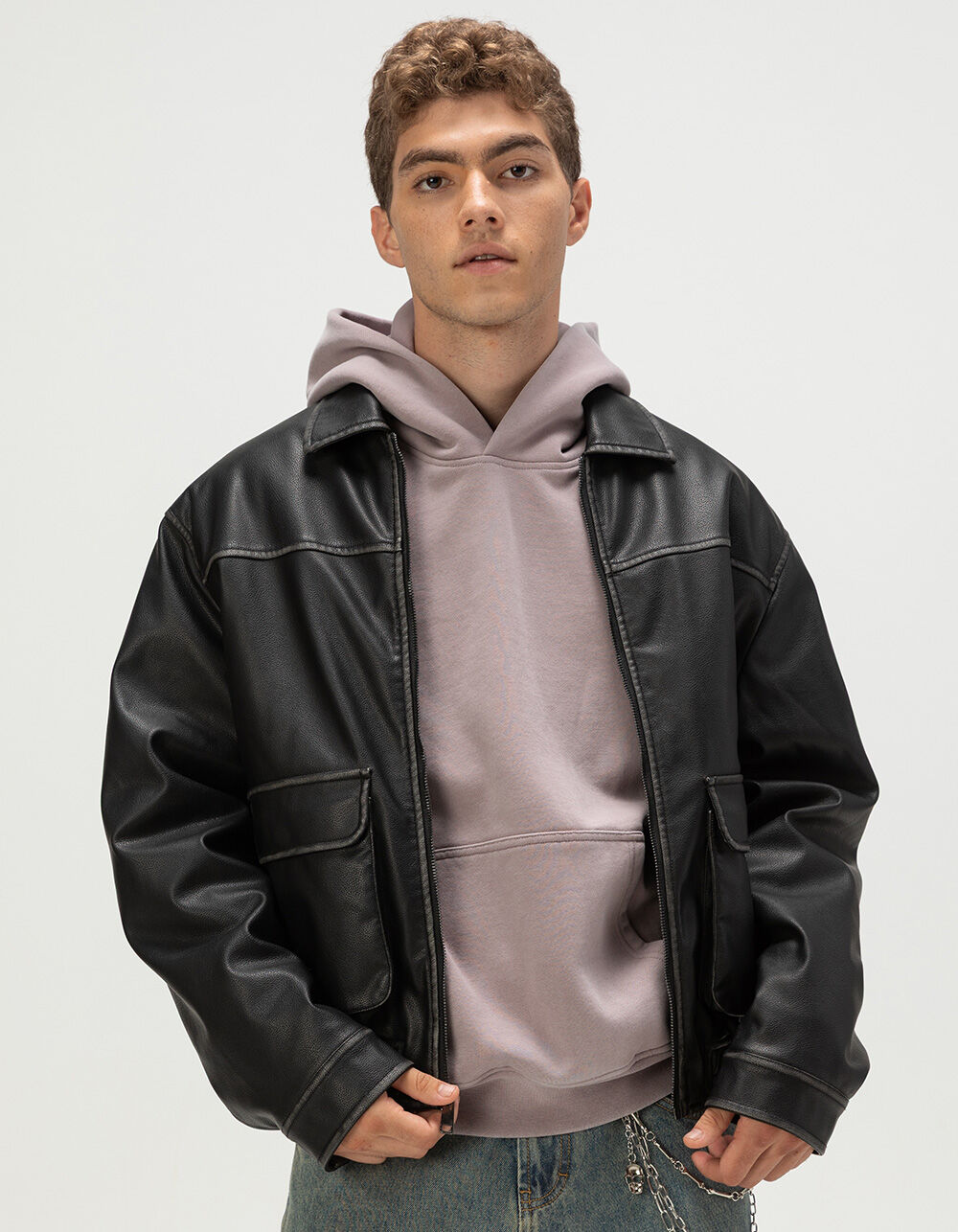 RSQ Mens Oversized Vegan Leather Bomber Jacket - WASHED BLACK | Tillys