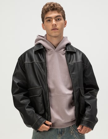 RSQ Mens Vegan Leather Bomber Jacket Primary Image