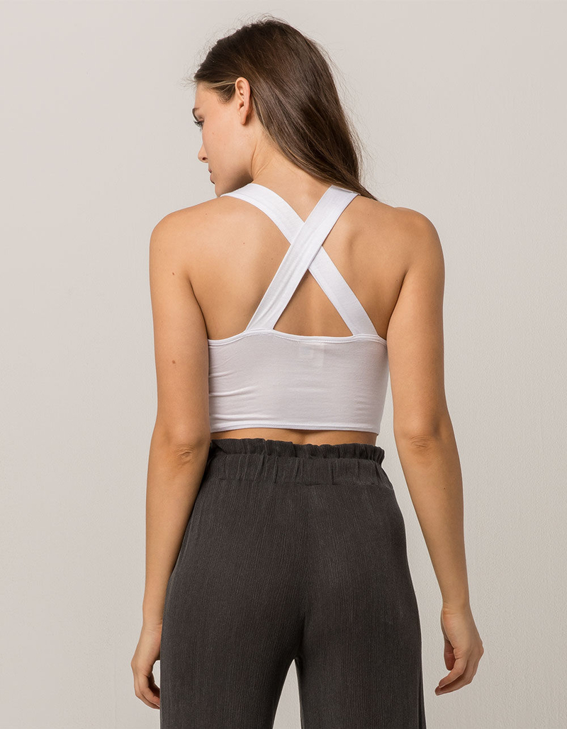 SKY AND SPARROW Smocked Cross Back White Womens Tank Top image number 0