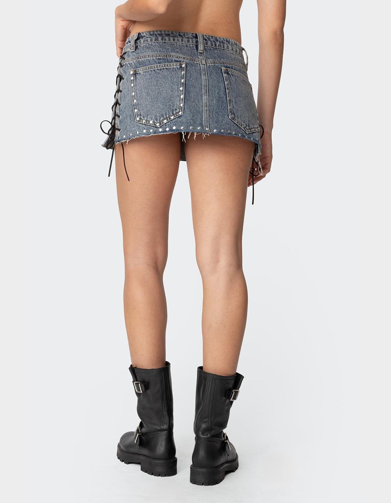 EDIKTED Casey Lace Up Denim Mini Skirt image number 4