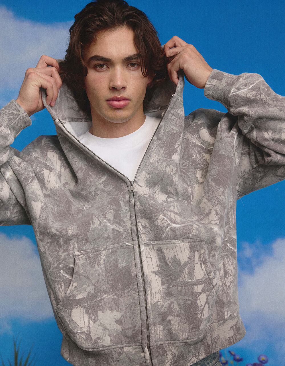 RSQ Mens Oversized Zip-Up Hoodie - SAGE CAMO | Tillys