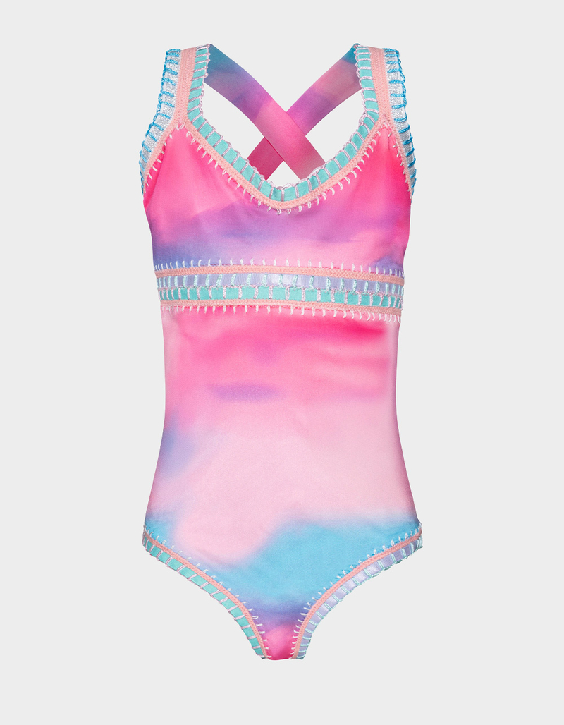 PQ SWIM Dreamy Sadie Rainbow Embroidered Girls One Piece Swimsuit image number 0