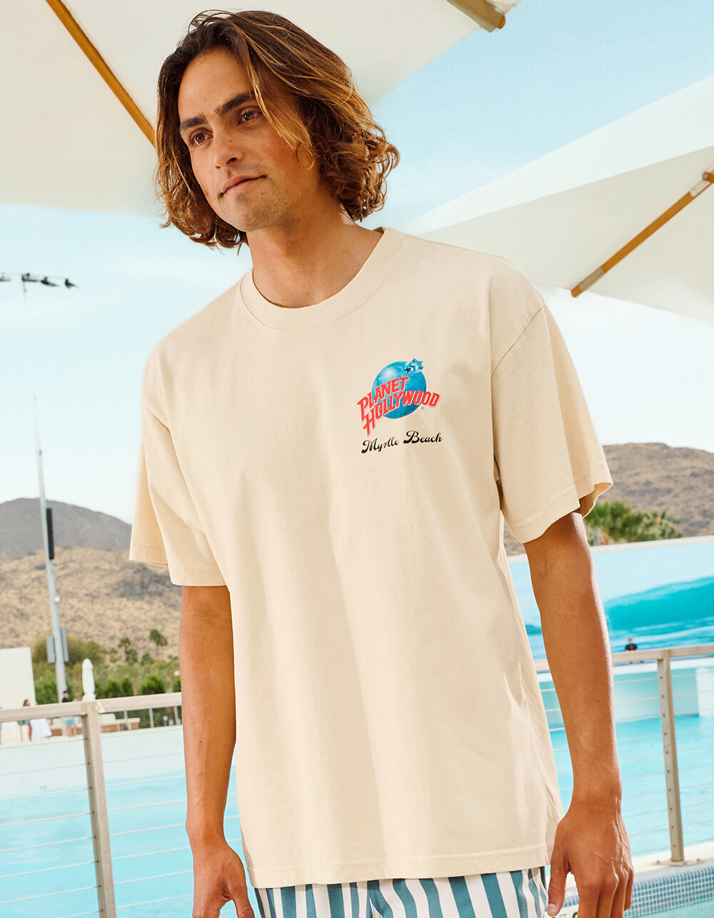 PLANET HOLLYWOOD Myrtle Beach Mens Boxy Tee - CREAM | Tillys