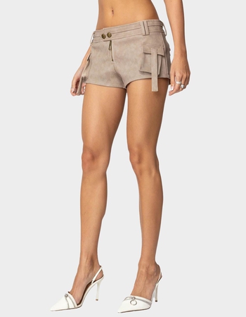 EDIKTED Washed Faux Leather Micro Cargo Shorts Primary Image