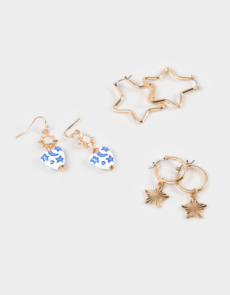 FULL TILT 3 Pack Printed Star Hoop Earrings image number 0
