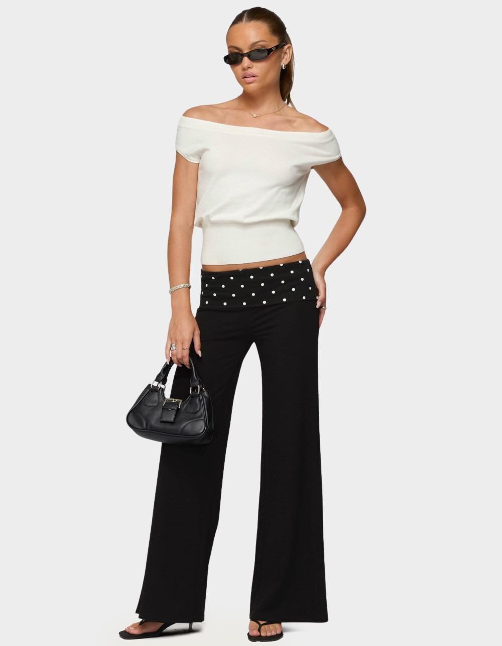 EDIKTED Reeva Polka Dot Fold Over Pants - BLACK | Tillys