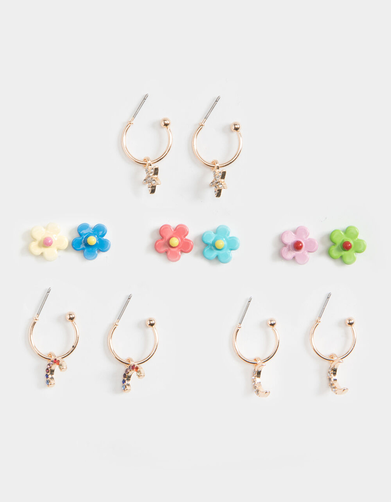 FULL TILT 6 Pack Flower Stud & Hoop Earrings Set image number 0