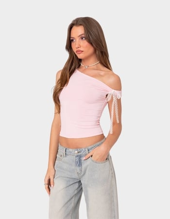 EDIKTED Lace Bow Asymmetric Top Alternative Image