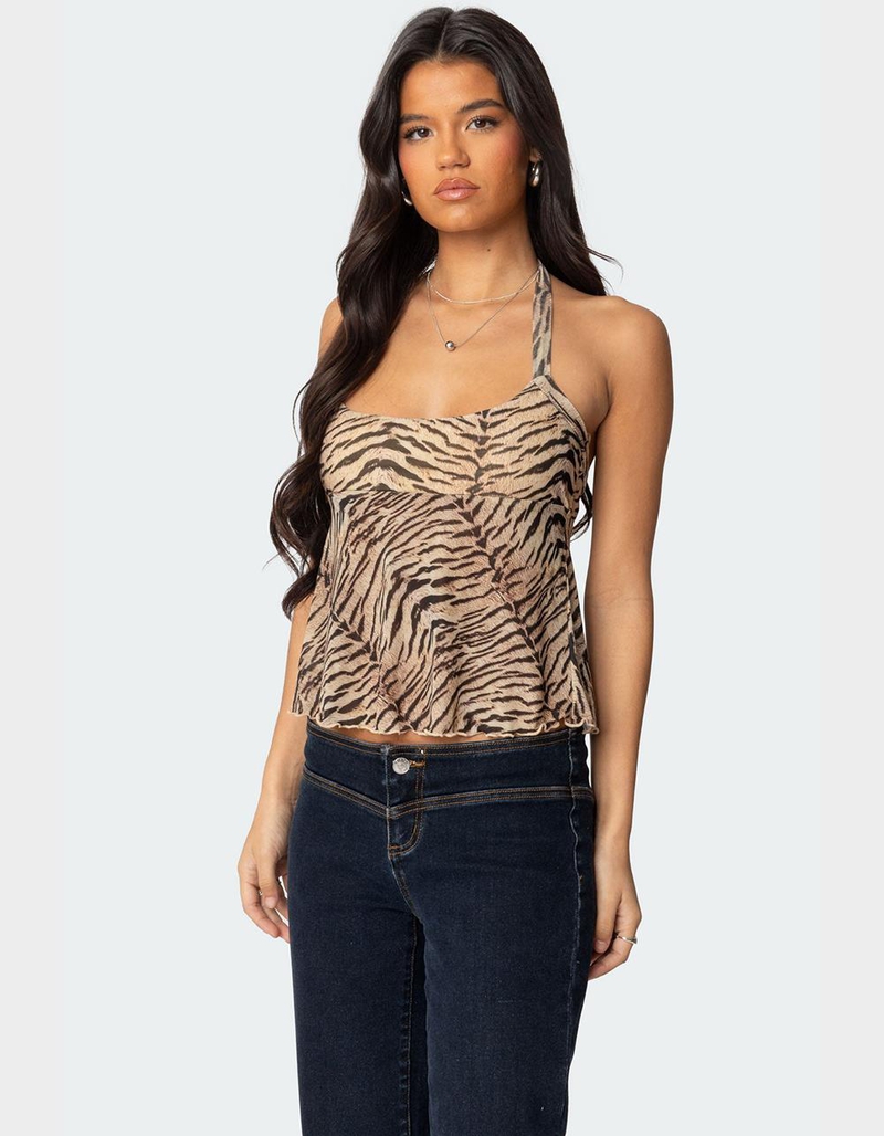 EDIKTED Tiger Printed Mesh Babydoll Top image number 2