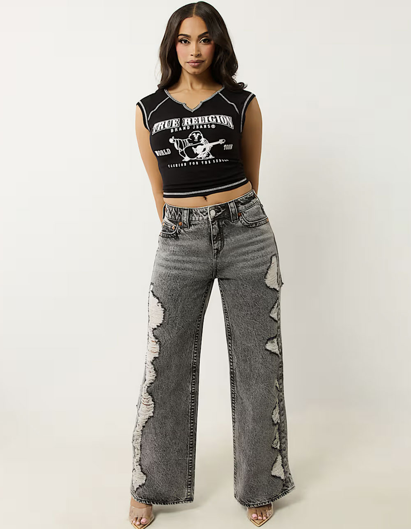 TRUE RELIGION Ribbed World Tour Notch Womens Baby Tee image number 4