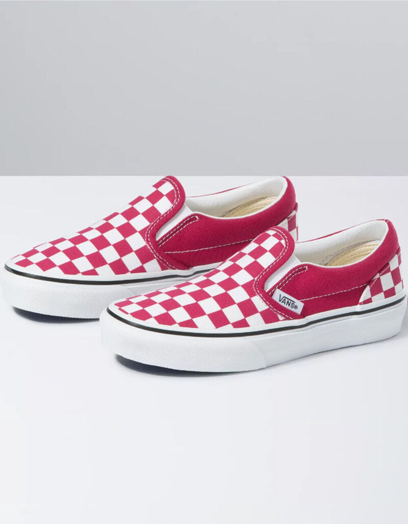 VANS Checkerboard Classic Slip-On Kids Cerise & True White Shoes - PINK ...