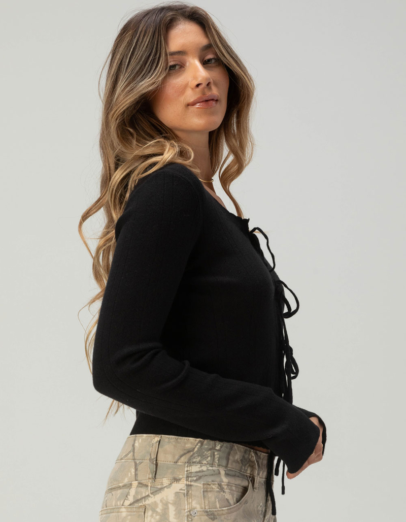 FULL TILT 3 Tie Front Womens Pointelle Cardigan image number 2