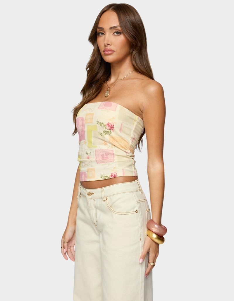 EDIKTED Cicilla Vintage Mixed Print Tube Top image number 1