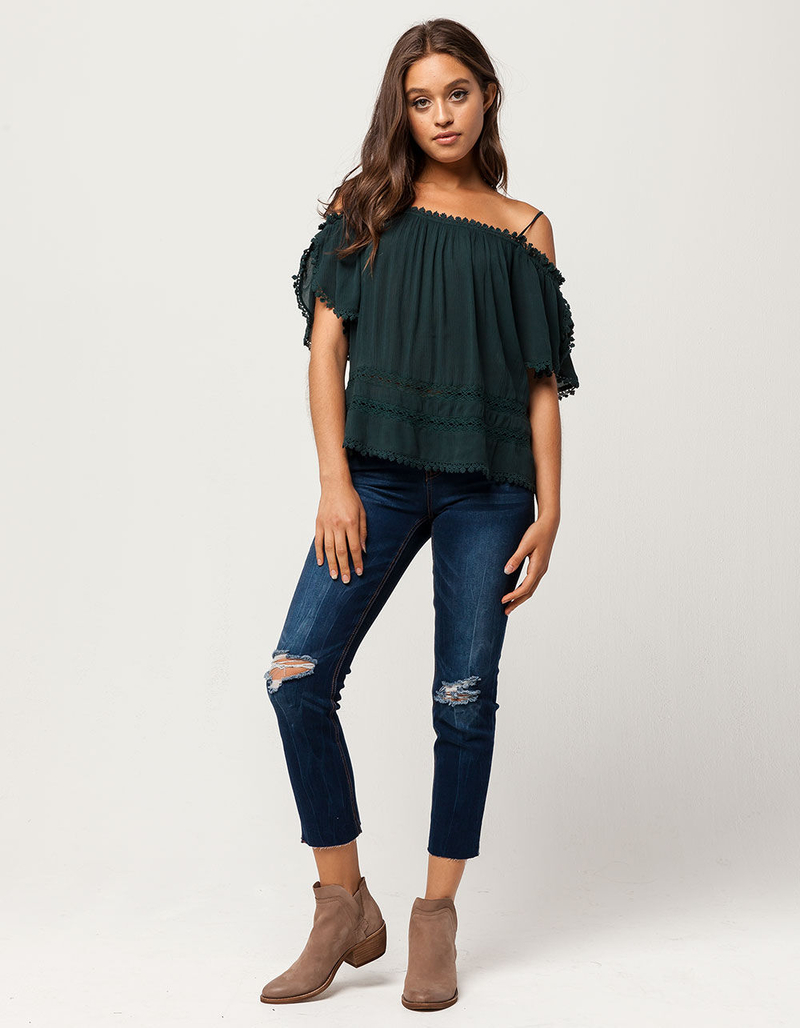 PATRONS OF PEACE Crochet Womens Cold Shoulder Top image number 3