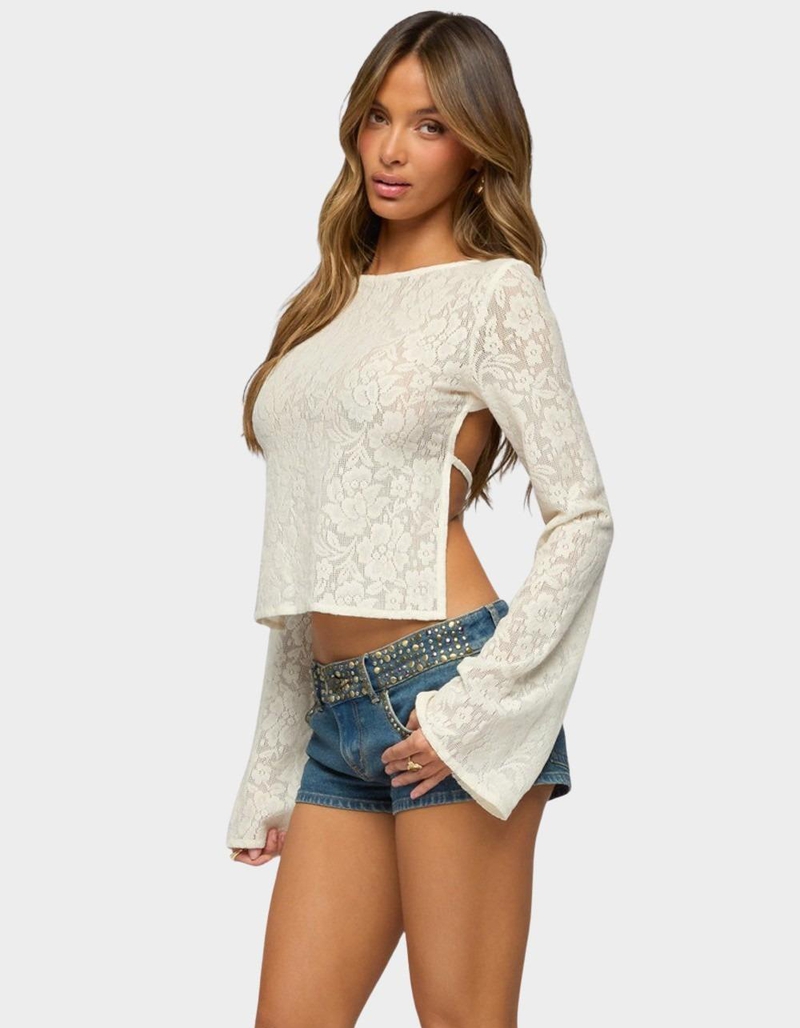 EDIKTED Flaura Backless Sheer Lace Top image number 1