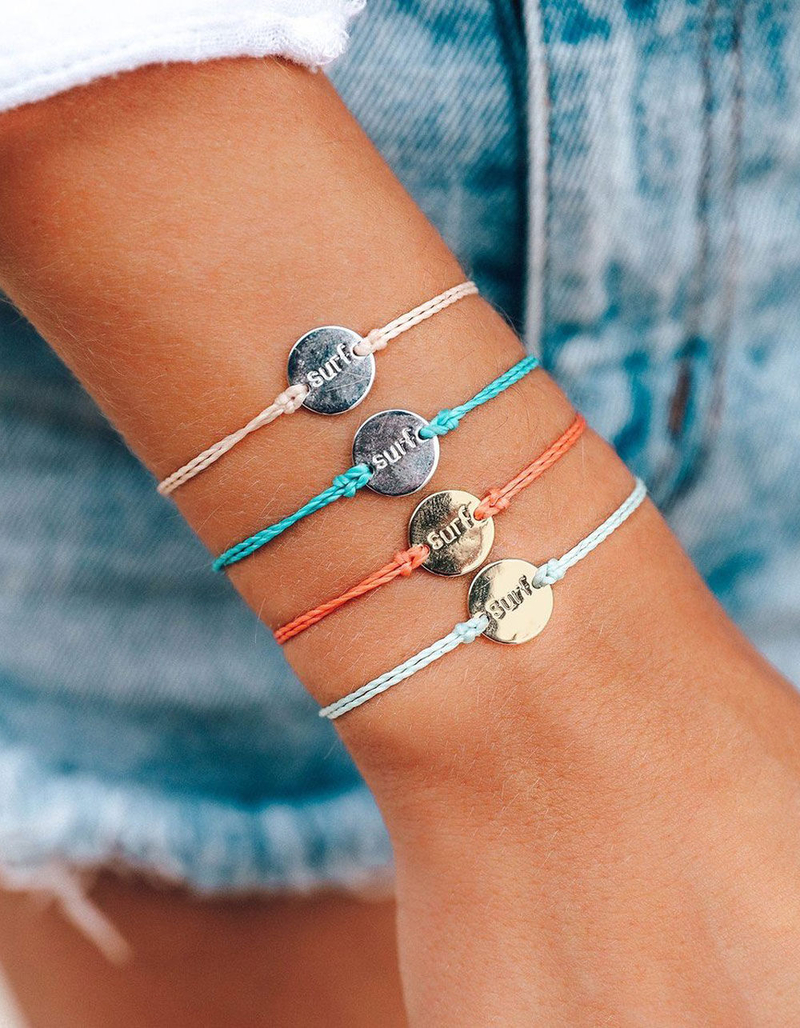 PURA VIDA Wave Surf Gold Coin Black Bracelet image number 1