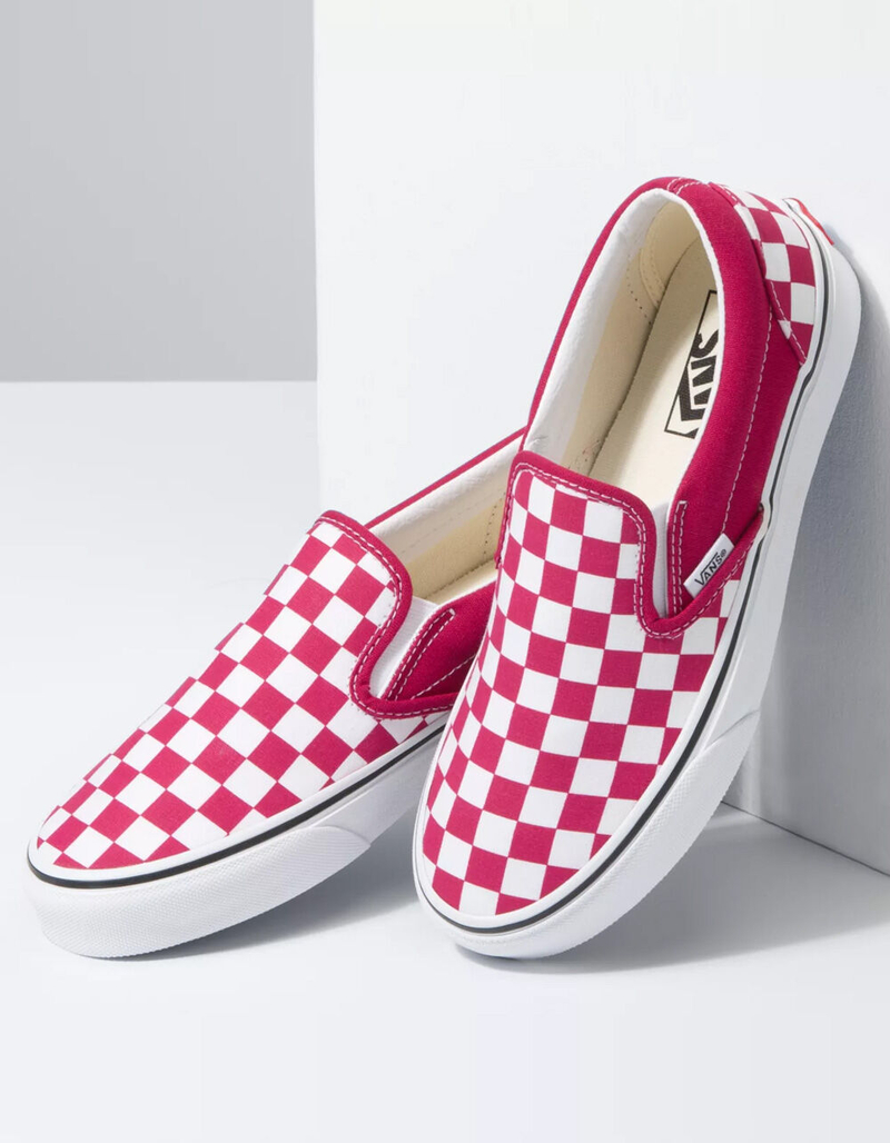 VANS Checkerboard Classic Slip-On Womens Cerise & True White Shoes image number 3