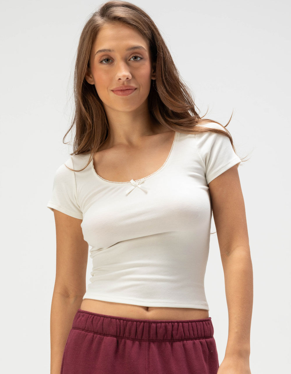 TILLYS Bow Picot Trim Womens Top - OFF WHITE | Tillys