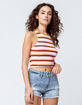 SKY AND SPARROW Stripe Rib High Neck Tan Womens Crop Tank Top image number 1