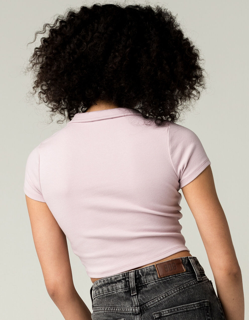 FULL TILT Button Front Womens Lavender Crop Polo Shirt image number 2