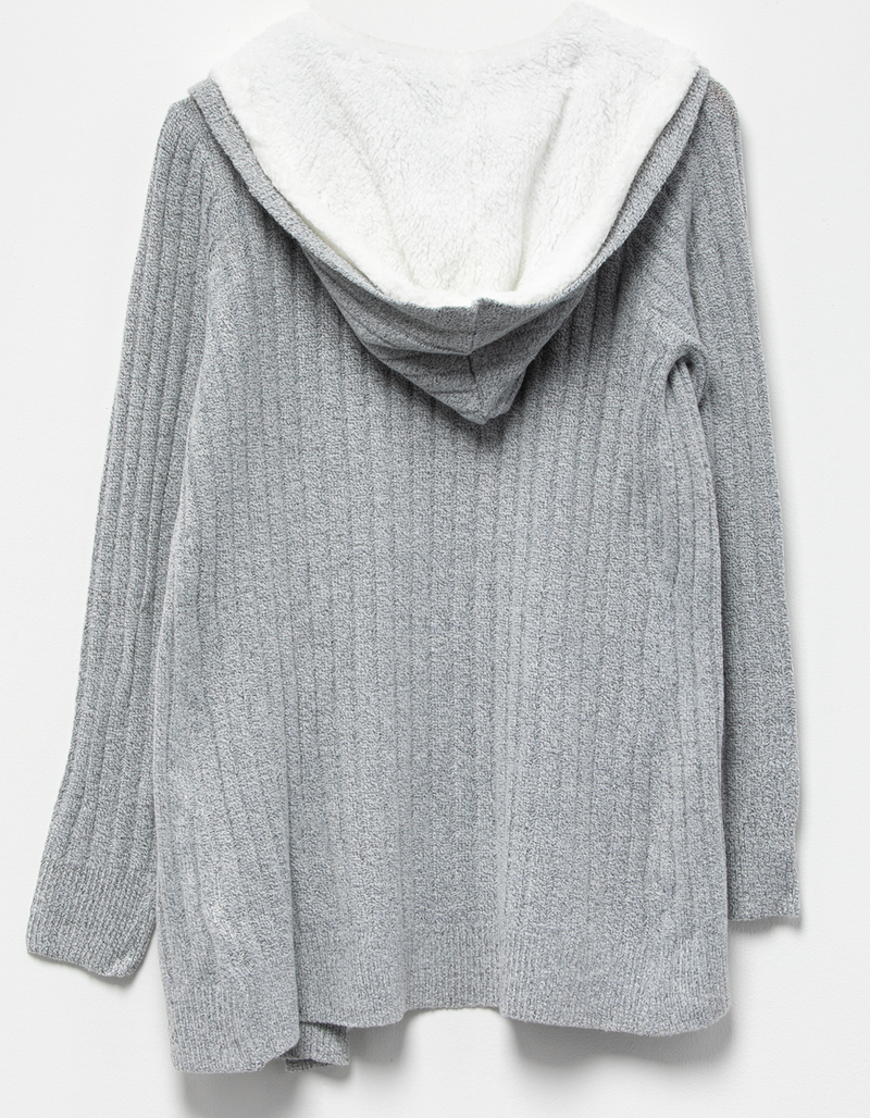 ALMOST FAMOUS Womens Rib Sherpa Mossy Hooded Cardigan image number 4