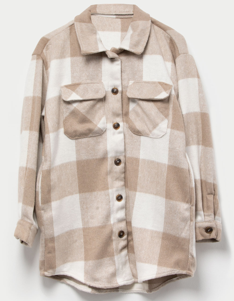 LOVE TREE Womens Brushed Plaid Shacket image number 3