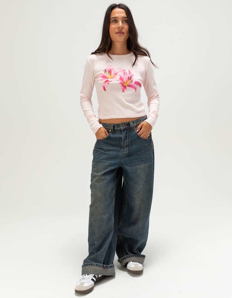 FULL TILT Lily Womens Long Sleeve Baby Tee image number 1