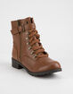 SODA Strap Buckle Tan Womens Combat Boots image number 1