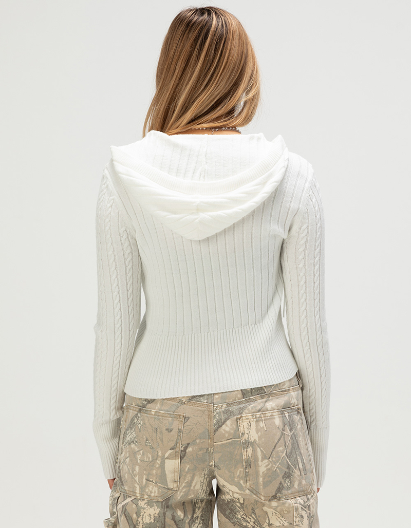 NO COMMENT Cable Knit Womens Zip-Up Hooded Sweater image number 2