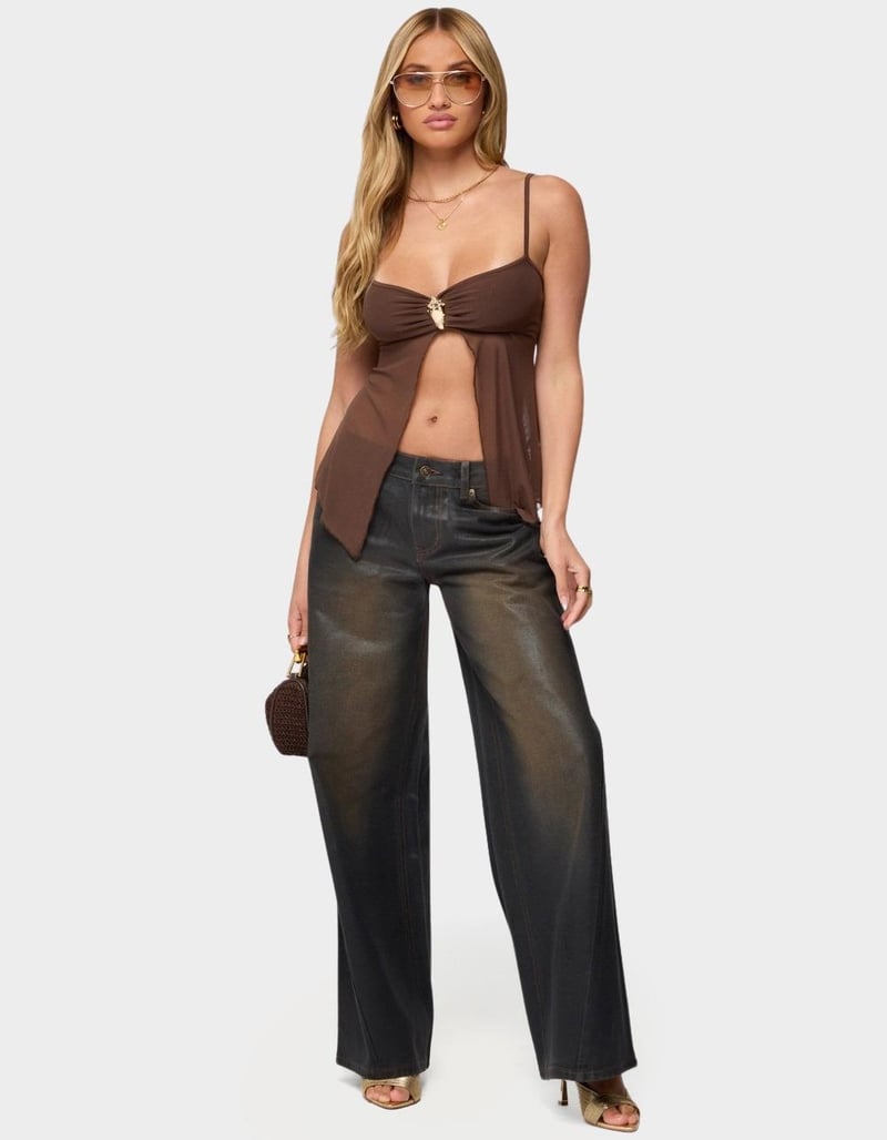 EDIKTED Reeve Split Front Sheer Mesh Top image number 4