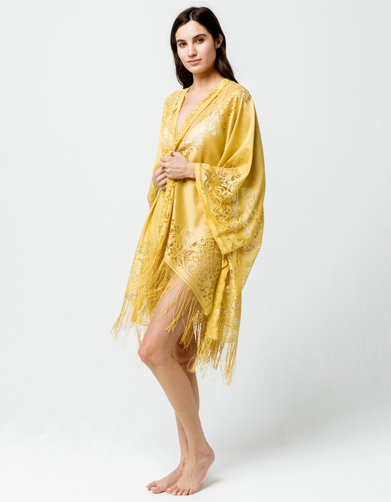 DO EVERYTHING IN LOVE Lace Mustard Womens Kimono image number 1