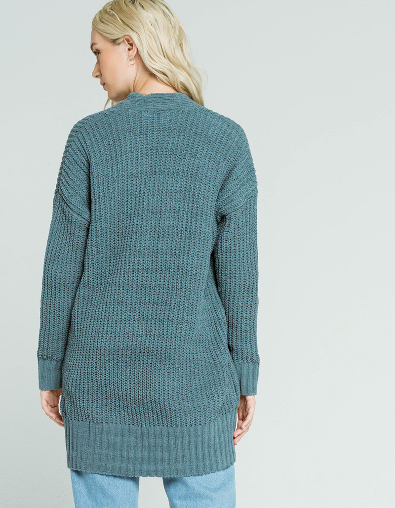 SKY AND SPARROW Chenille Ribbed Womens Teal Green Cardigan image number 2