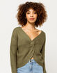 SKY AND SPARROW Twist Front Olive Womens Pullover image number 1