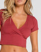 IVY & MAIN Solid Surplice Womens Burgundy Crop Top image number 2