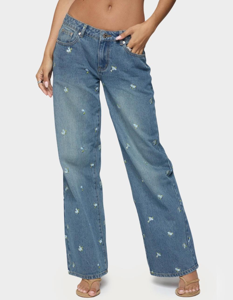 EDIKTED Edna Floral Embroidered Low Rise Jeans image number 0