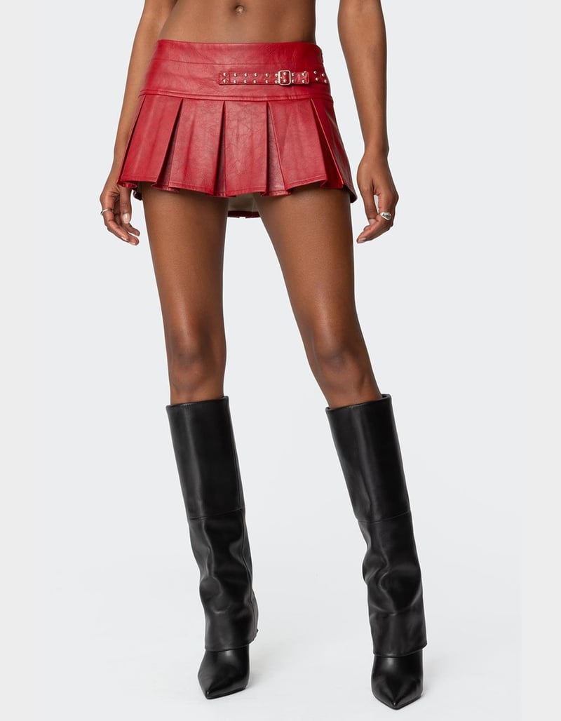 EDIKTED Carmine Faux Leather Pleated Mini Skirt image number 0